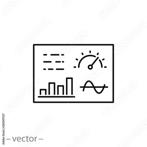 dashboard icon, kpi widget, performance data indicator, thin line symbol on white background - editable stroke vector illustration eps 10