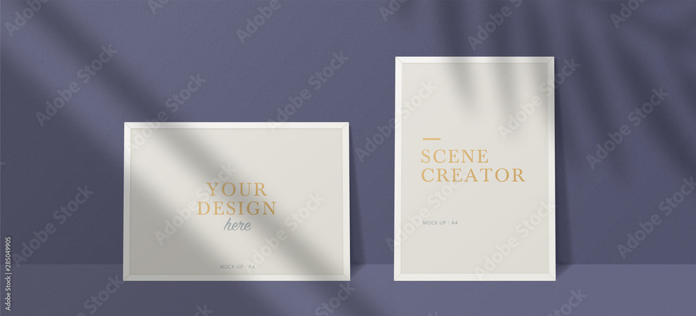 Scene Mockup. A4 format Mockups.  Shadow overlay effects. Leaf Shadows. Vector shadow silhouette effect