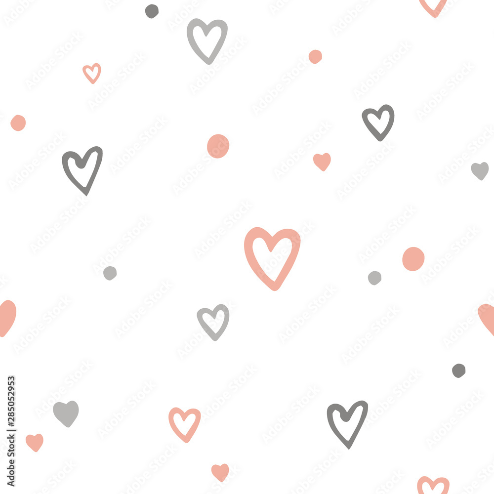 Vector cute romantic seamless pattern with doodle cartoon hearts. Kids or girls background Vector cute romantic seamless pattern with doodle cartoon hearts. Kids or girls background