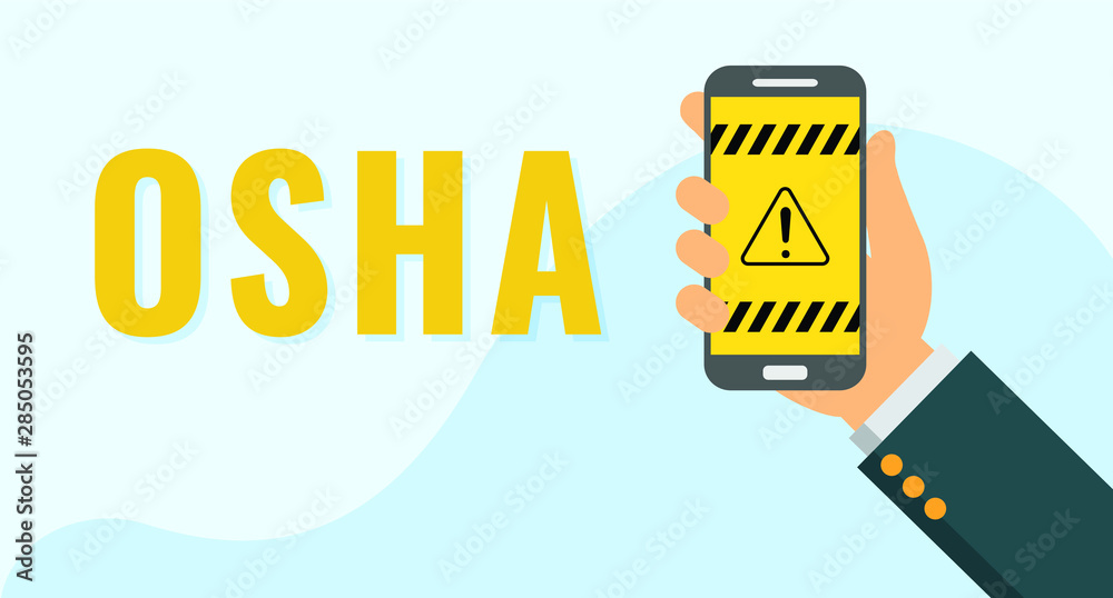 Vector illustration of hand holding a smart phone with OSHA application