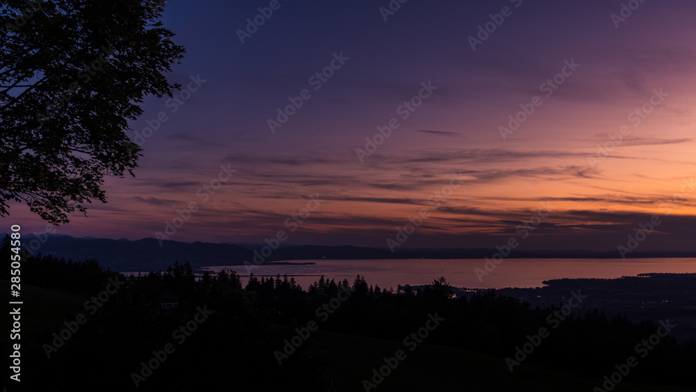 Panorama Abendrot über dem Bodensee
