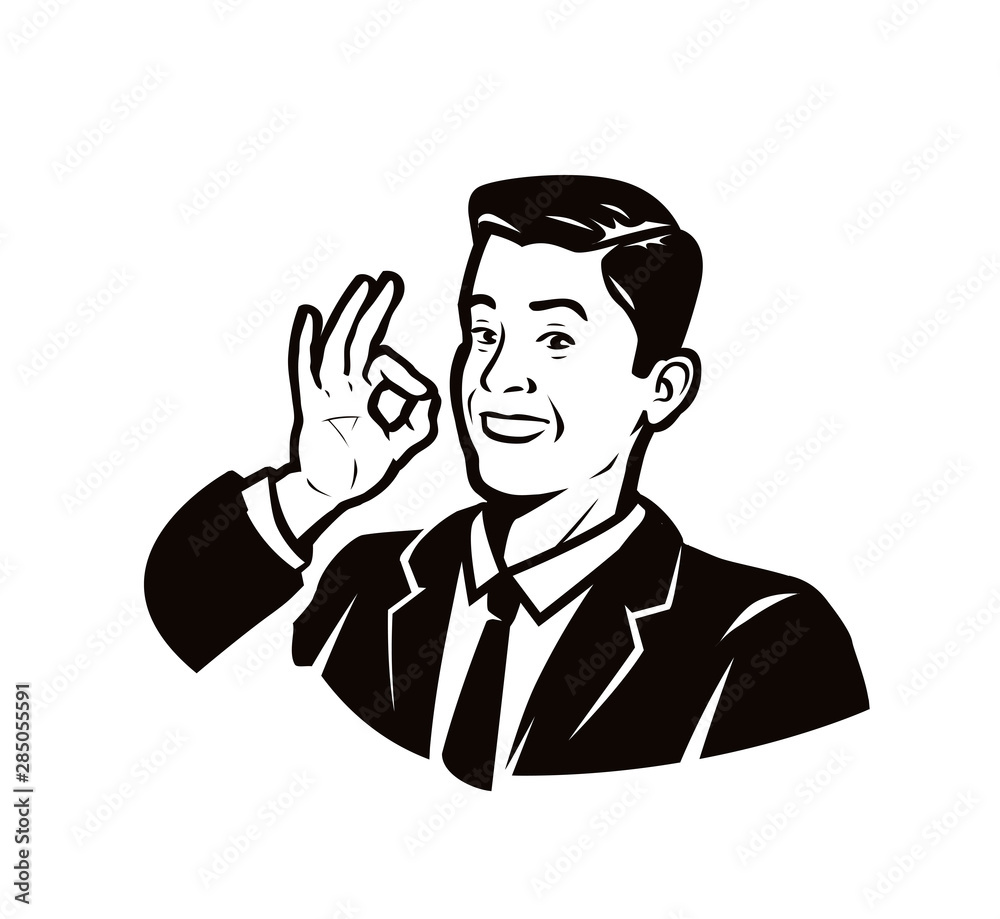 Businessman shows a hand gesture ok. Vector illustration Businessman shows a hand gesture ok. Vector illustration
