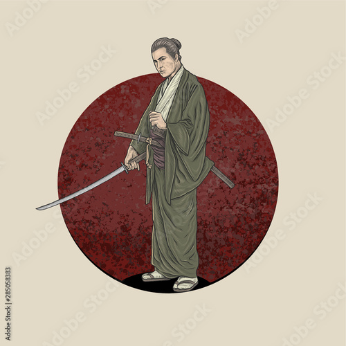 Canvas Print samurai warrior holding katana ready to fight