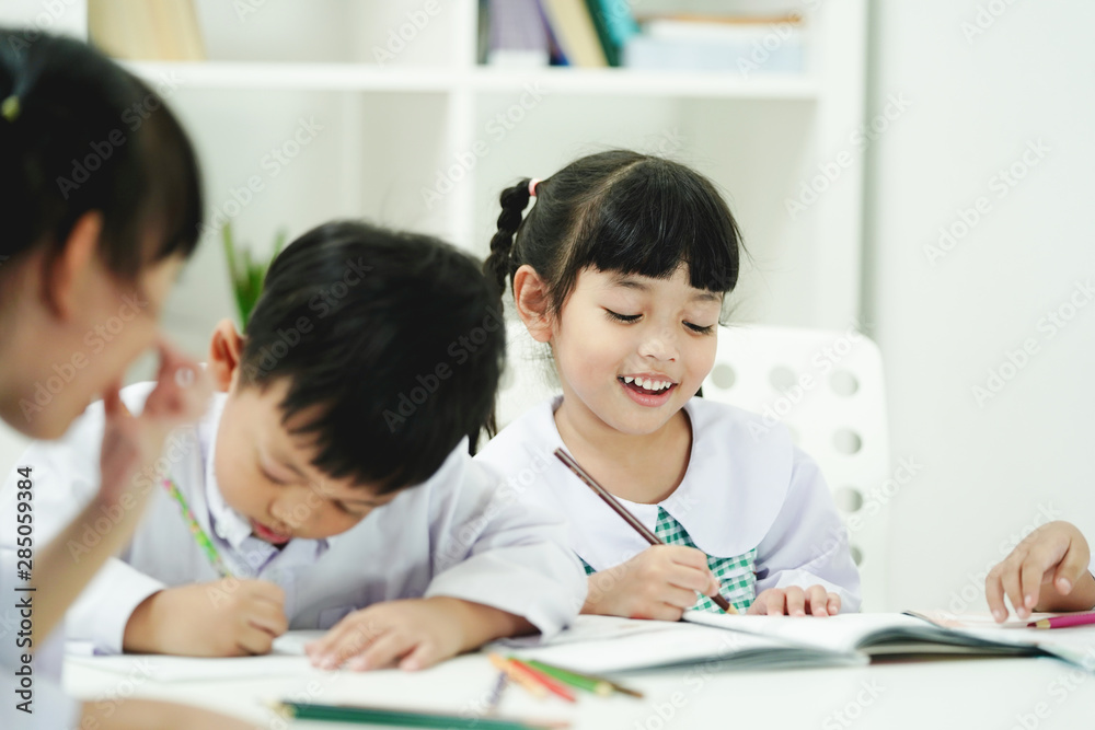 Happy students enjoy learning at school. Education lover concept. Happy students enjoy learning at school. Education lover concept.