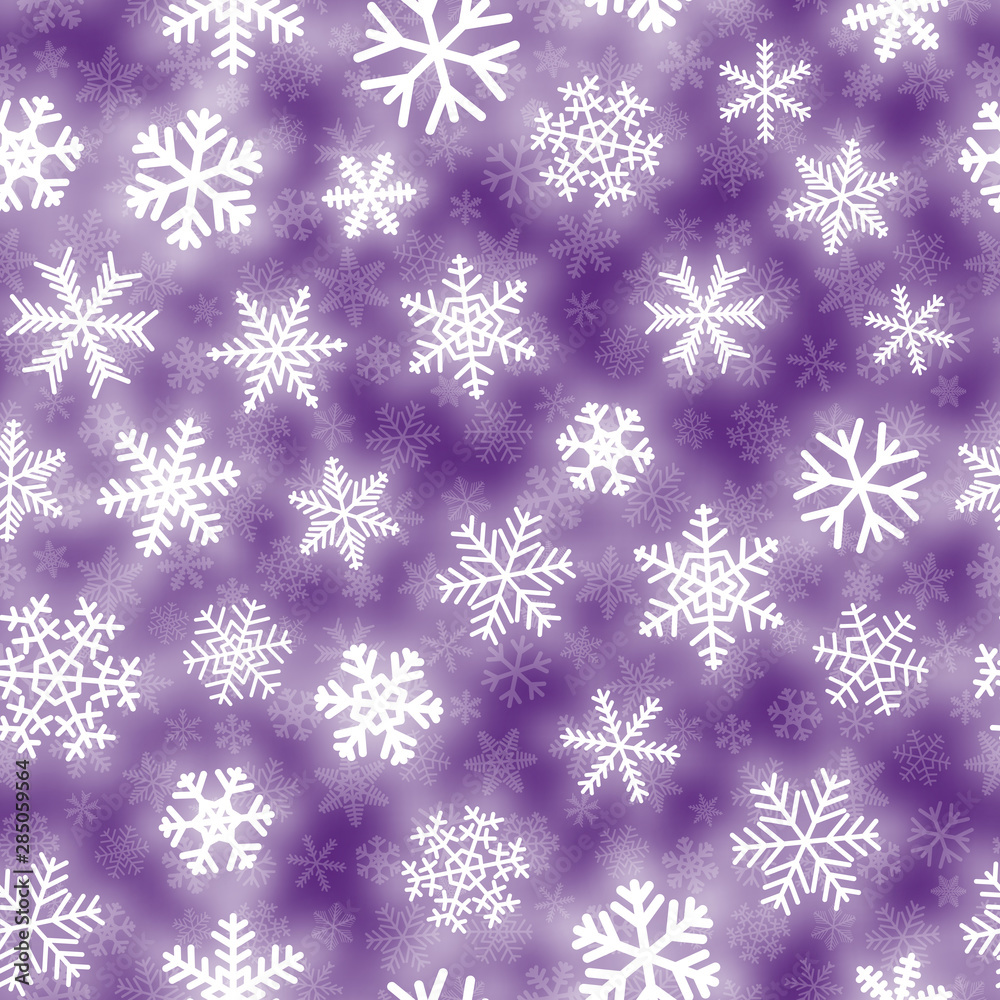 Christmas seamless pattern of white snowflakes of different shapes on purple background Christmas seamless pattern of white snowflakes of different shapes on purple background