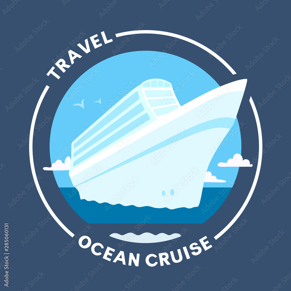 Naklejka premium Ocean voyage advertising poster. Blue sea with a liner.