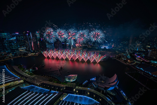 Singapore National day fireworks	 photo