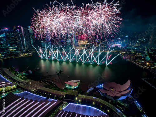 Singapore National day fireworks	 photo