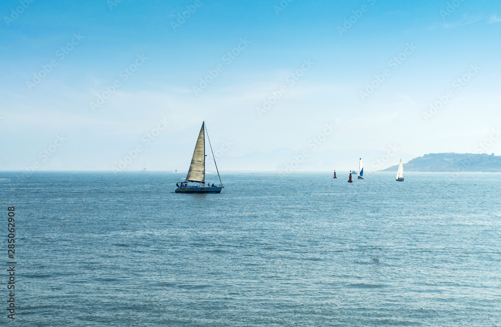 Fototapeta premium Sailing boats at sea, Qingdao Olympic Sailing Center, China