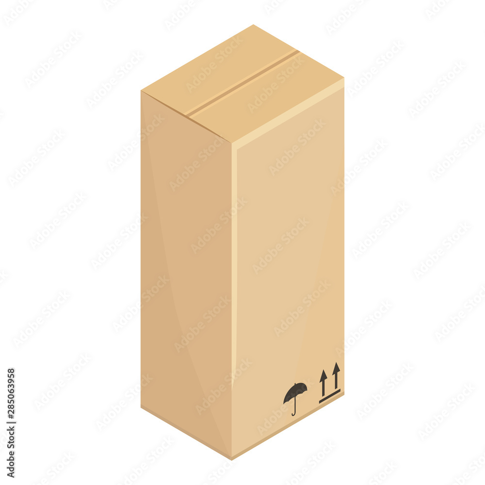 Vector Single Flat Illustration of Tall Cardboard Box. Isometric View. Vector Single Flat Illustration of Tall Cardboard Box. Isometric View.