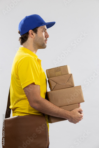 Brazilian mailman on a white background