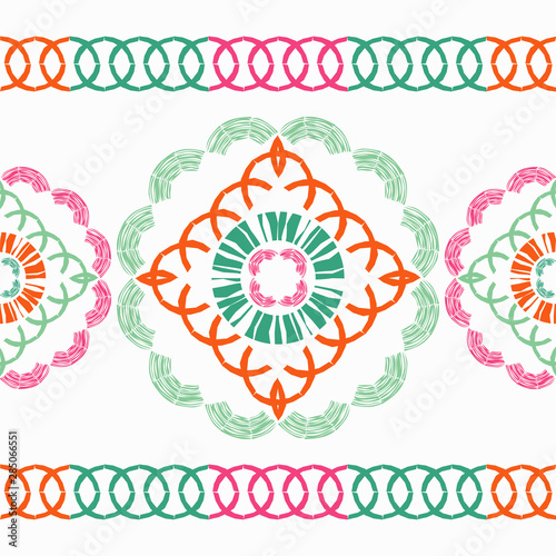 Ethnic boho seamless pattern. Lace. Embroidery on fabric. Patchwork texture. Weaving. Traditional ornament. Tribal pattern. Folk motif. Can be used for wallpaper, textile, wrapping, web. 