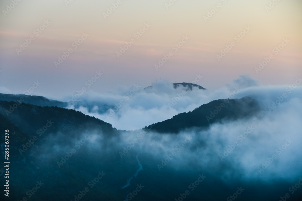 aerial view of foggy mountains aerial view of foggy mountains