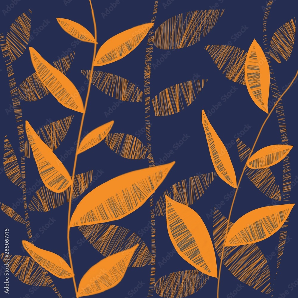 blue background with orange leaves