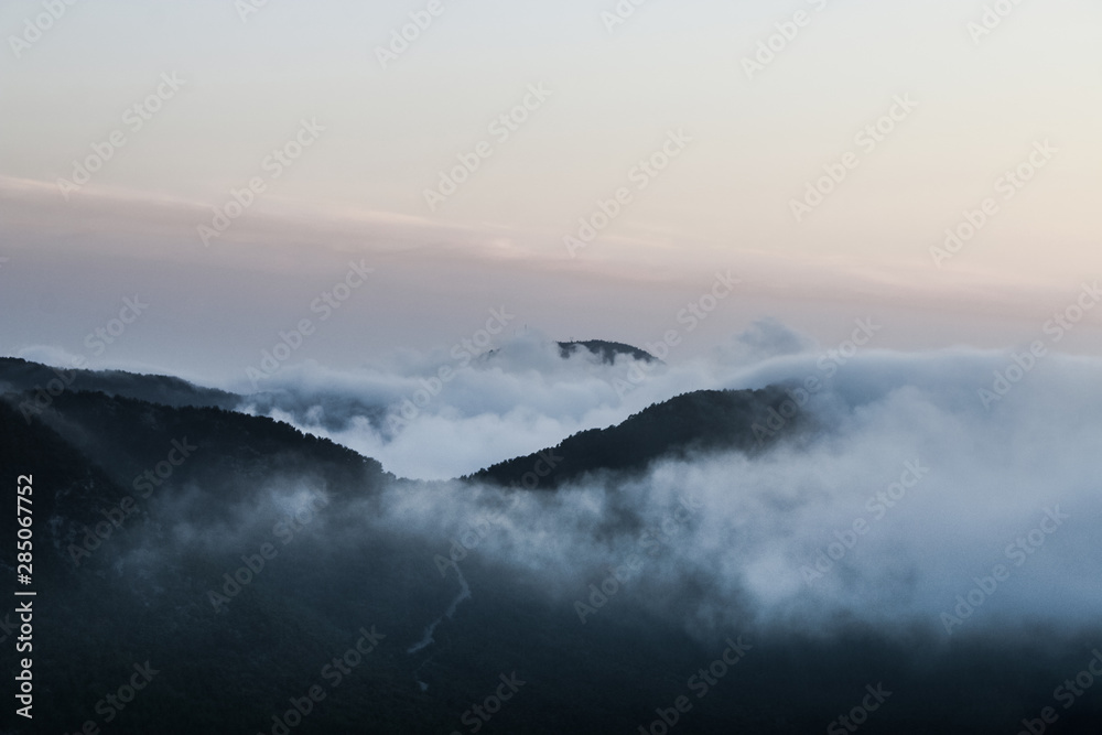 aerial view of foggy mountains