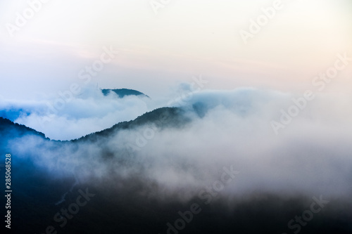 aerial view of foggy mountains © Pixamin