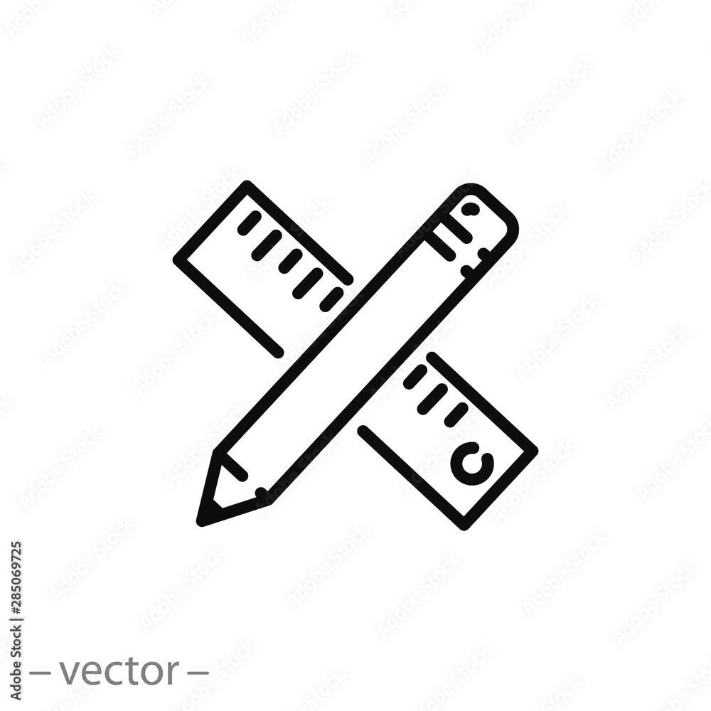 pencil and ruler icon, creativity progect, thin line symbol on white background - editable stroke vector illustration eps 10 pencil and ruler icon, creativity progect, thin line symbol on white background - editable stroke vector illustration eps 10
