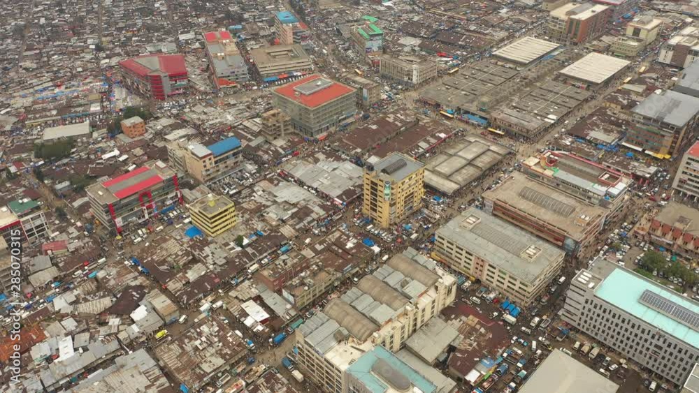 High angle overview flying over massive Mercato (the largest market in Africa) in the suburbs of Addis Ababa, Ethiopia High angle overview flying over massive Mercato (the largest market in Africa) in the suburbs of Addis Ababa, Ethiopia