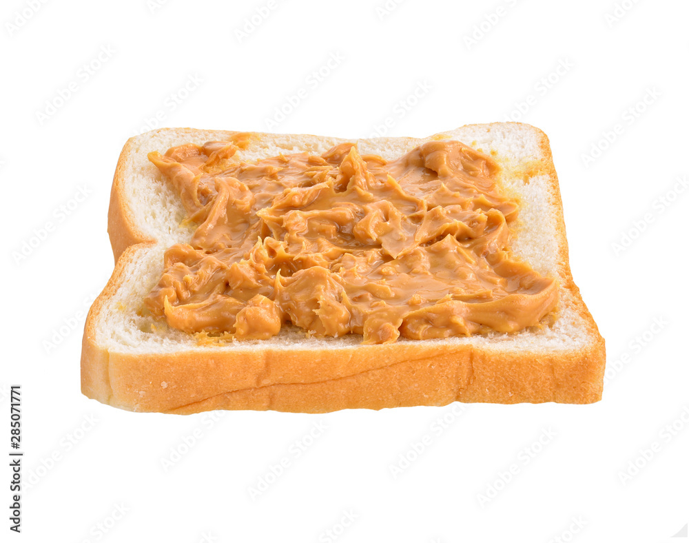 peanut butter and bread on white background peanut butter and bread on white background