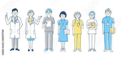 医療　人物セット　ブルー