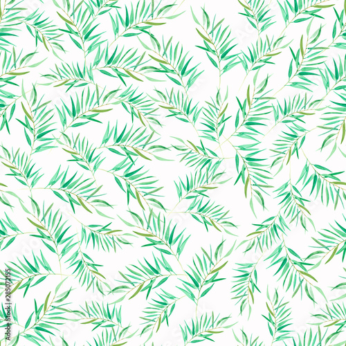 Beautiful seamless pattern of watercolor leaves on white background.