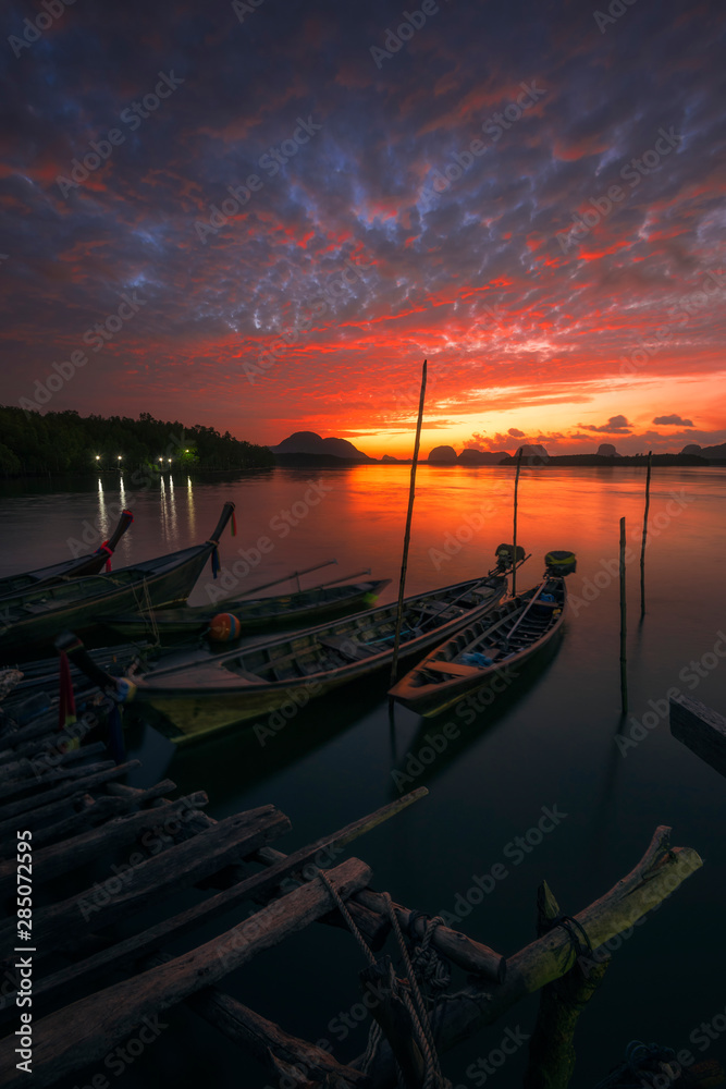 Sunrise at fisherman village Phang Nga Bay