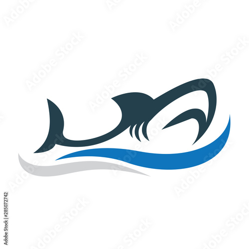 Swimming shark jump from sea logo design inspiration