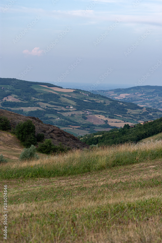 Magnificent panorama of the high Trebbia valley, Pietra Parcellara, val trebbia, Bobbio, Piacenza, Italy Magnificent panorama of the high Trebbia valley, Pietra Parcellara, val trebbia, Bobbio, Piacenza, Italy