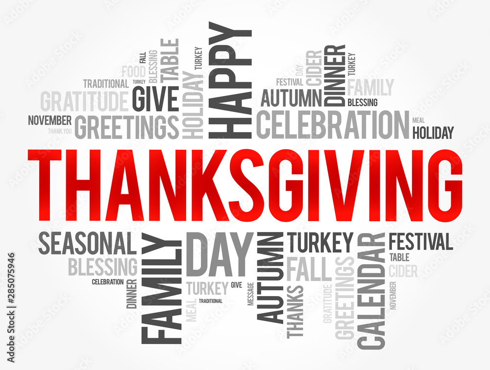 Thanksgiving word cloud collage, holiday concept background Thanksgiving word cloud collage, holiday concept background