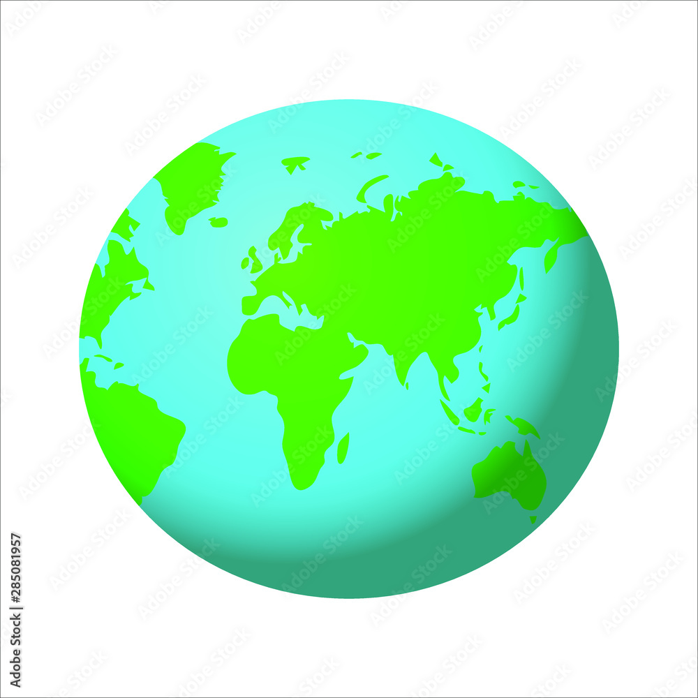 Large colored planet Earth, isolated vector illustration depicting Africa, Europe and Asia. Blue ocean and green continents
