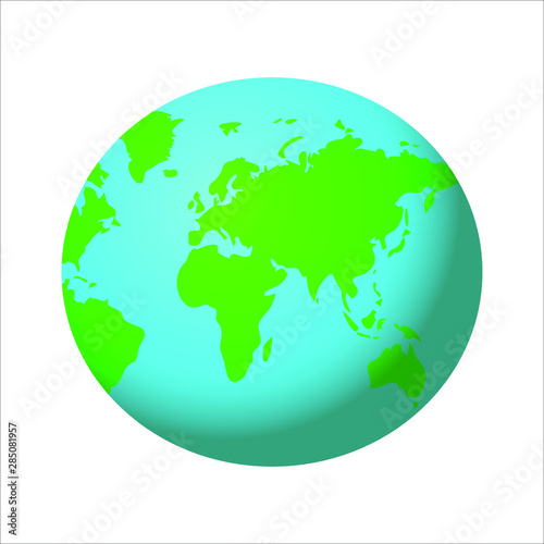Large colored planet Earth, isolated vector illustration depicting Africa, Europe and Asia. Blue ocean and green continents