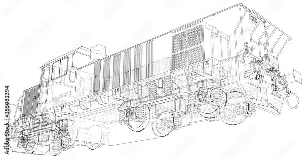 Train. Technical wire-frame. Vector rendering of 3d.