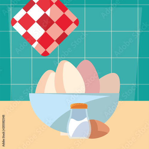bowl eggs rag cooking food preparation