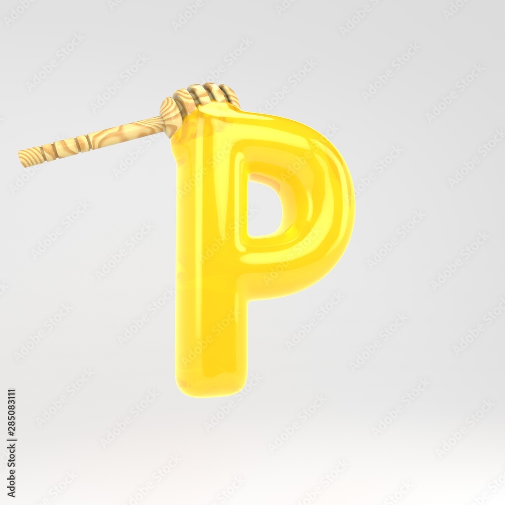Letter P uppercase. Honey font with dipper isolated on white background ...