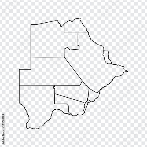 Blank map Republic of Botswana. High quality map of Botswana with provinces on transparent background for your web site design, logo, app, UI. Stock vector. EPS10. 