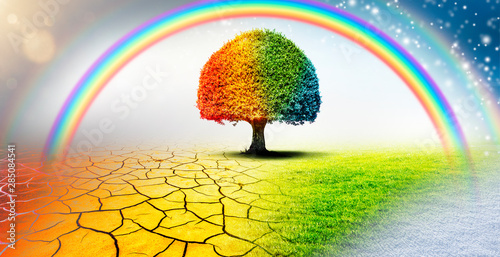 Baum im Wandel der Jahreszeiten in Landschaft