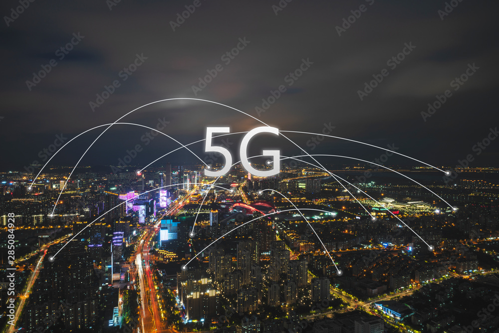 5G smart city, night view concept