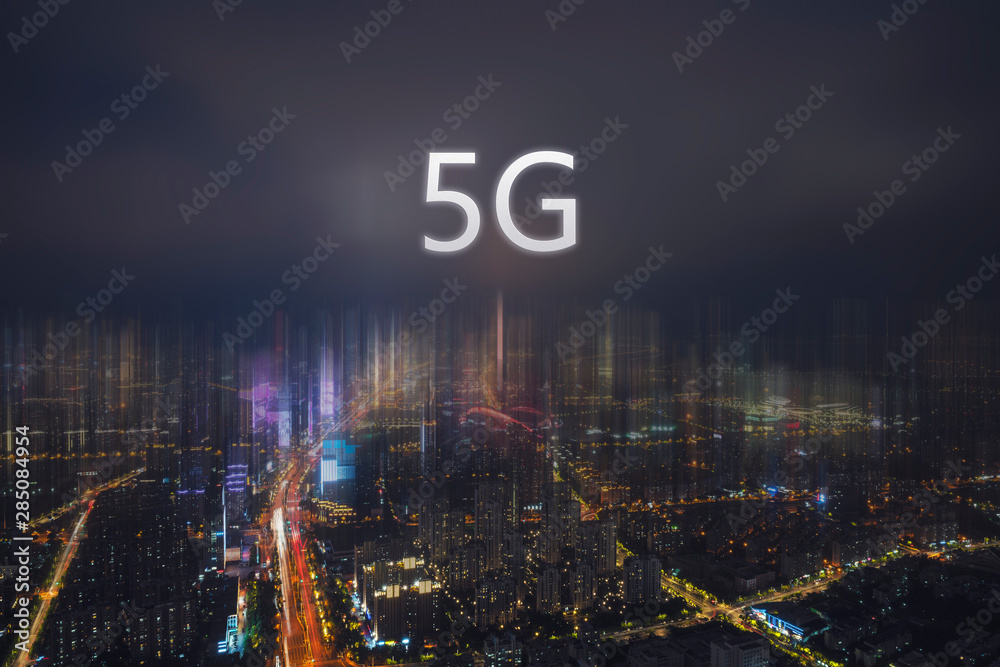 5G smart city, night view concept