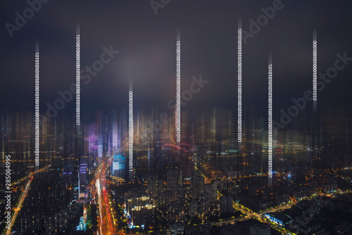 Obraz na płótnie 5G smart city, night view concept w salonie
