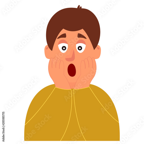 The emotion of surprise. Surprised young man. Element for an incredible and shocking news or suggestion.
