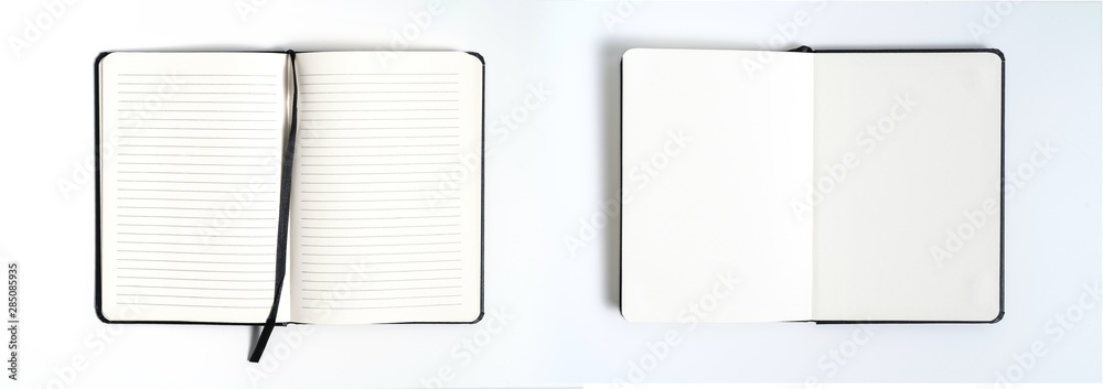 Notebook mock up with clean black blank for design and advertising. Notepad with chromed spring and free copy space template. On the gray background. Notebook mock up with clean black blank for design and advertising. Notepad with chromed spring and free copy space template. On the gray background.