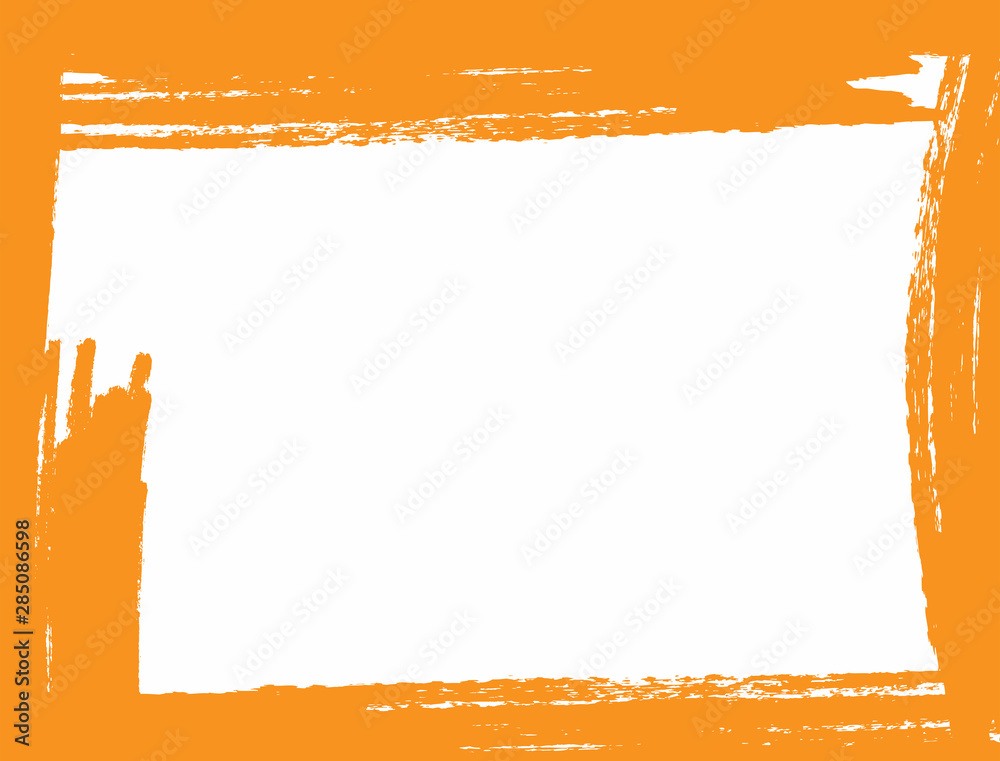 Obraz premium Rectangular grunge background with orange edges drawn by rough brush. Watercolor, paint, sketch.