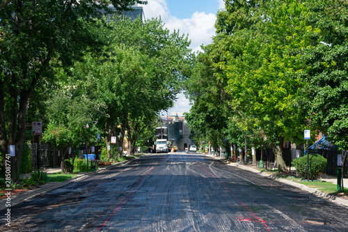 Residential Street being Paved with Asphalt in Logan Square Chicago