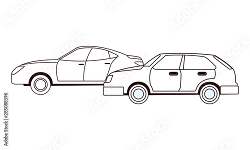Vintage and classic with modern cars vehicles in black and white