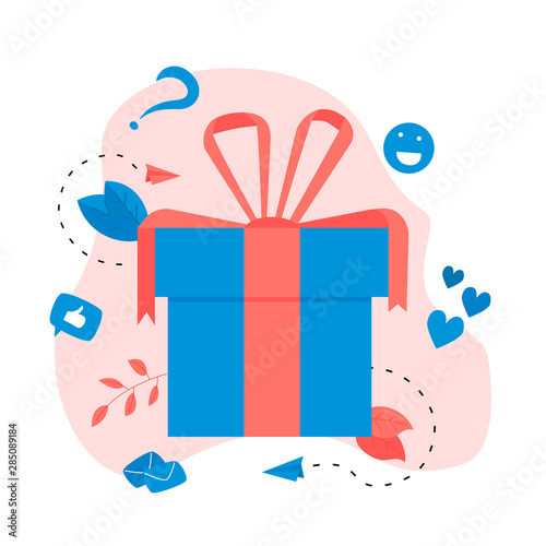 Gift box. Promotion of online store or shop loyalty program and bonus. Vector illustration for advertisement.	