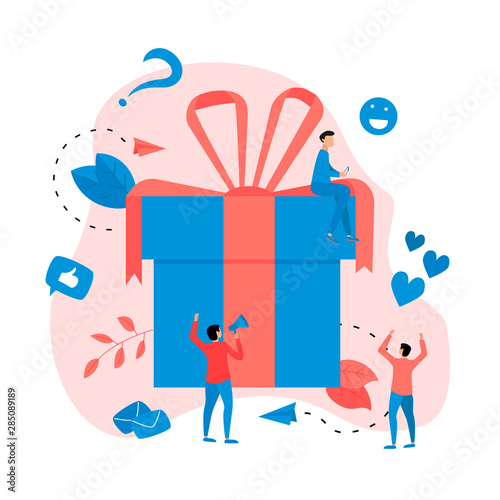 Gift box. Promotion of online store or shop loyalty program and bonus. Vector illustration for advertisement.	