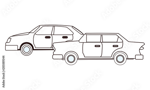 Vintage and classic with modern cars vehicles in black and white