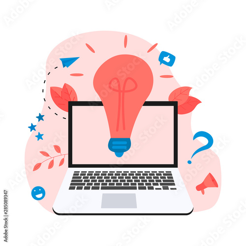 Creativity online business idea concepts with big bulb. Vector illustration.	