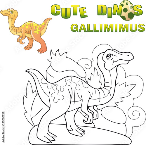 cartoon cute prehistoric dinosaur gallimimus  funny illustration