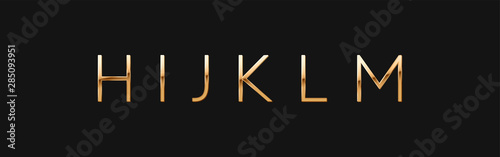 Golden elegant letter H, I, J, K, L, M. Chic Design sign isolated on black background. Gold Alphabet, font luxury. vector illustration